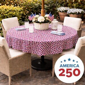 Round Outdoor Patio Tablecloth Umbrella Hole 70 Inch Patriotic America 250 Decor